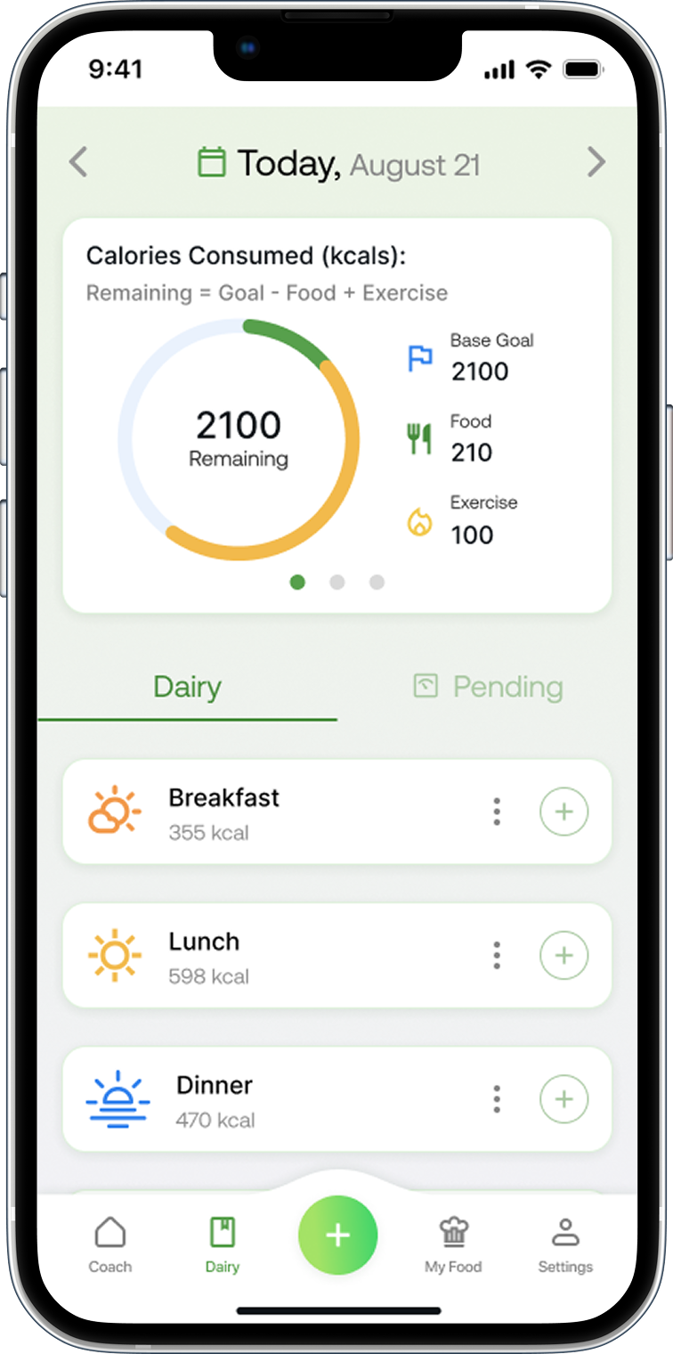 Qalzy calorie diary on iPhone