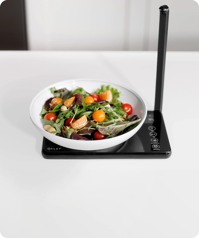 Qalzy AI scale with salad bowl